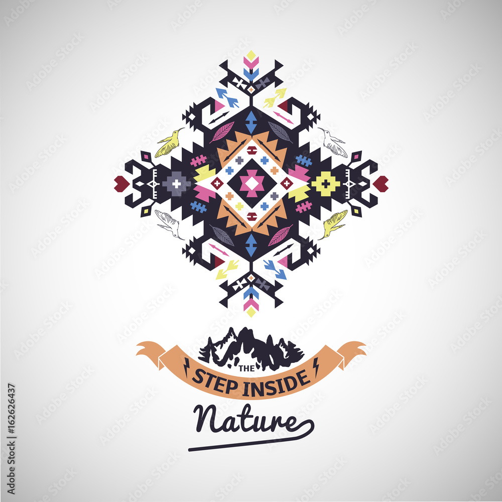Colorful tribal Navajo style vector ornamental geometric logo set