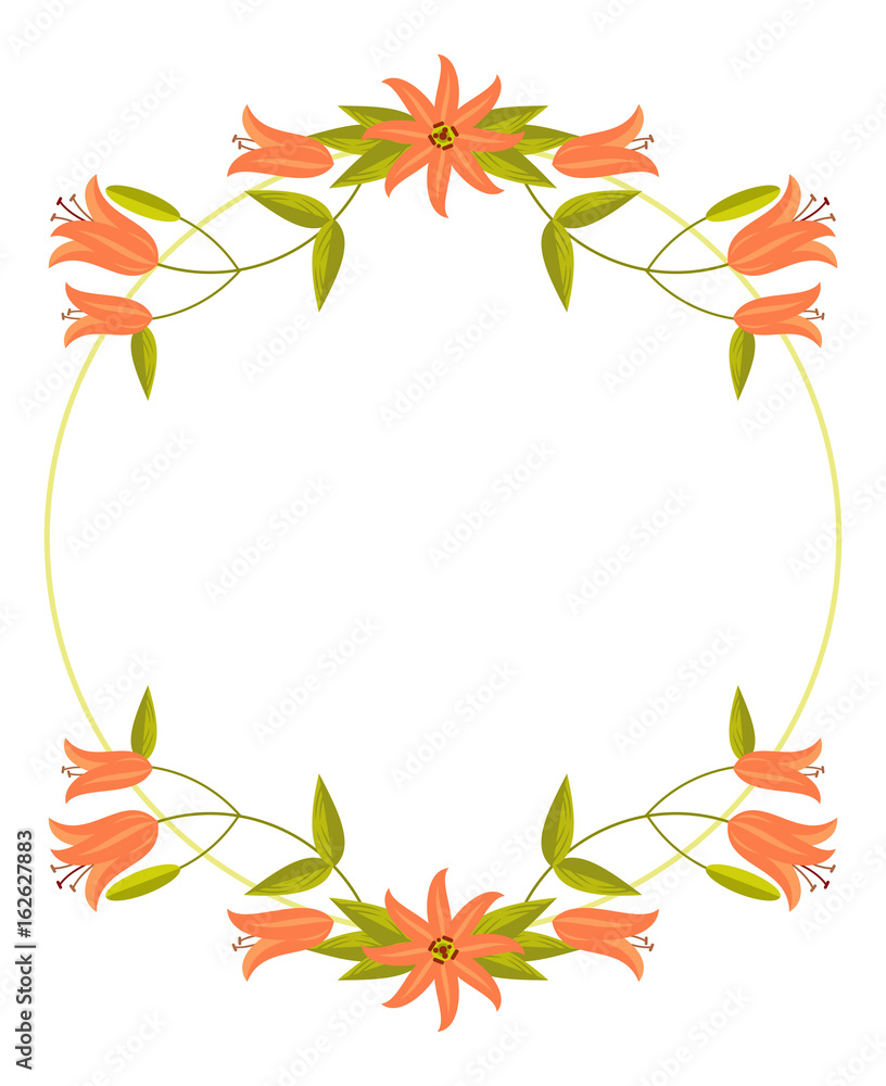 Round decorative frame with abstract orange flowers. Vector clip art. Round decorative frame with abstract orange flowers. Vector clip art.