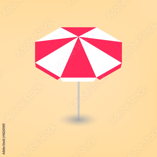 Bright beach umbrella 3D, vector illustration.