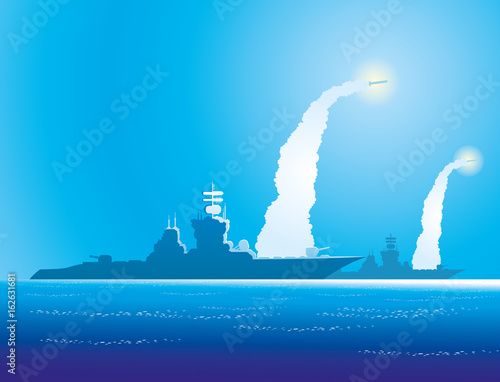 Warships in the sea.