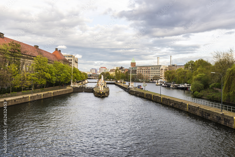 Dikes on the Spree river in Berlin, Germany