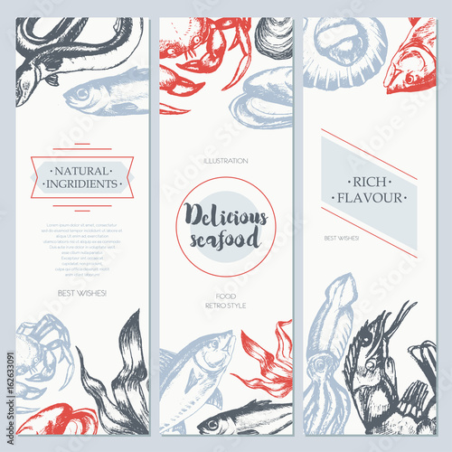 Delicious Seafood - color drawn template banner template.