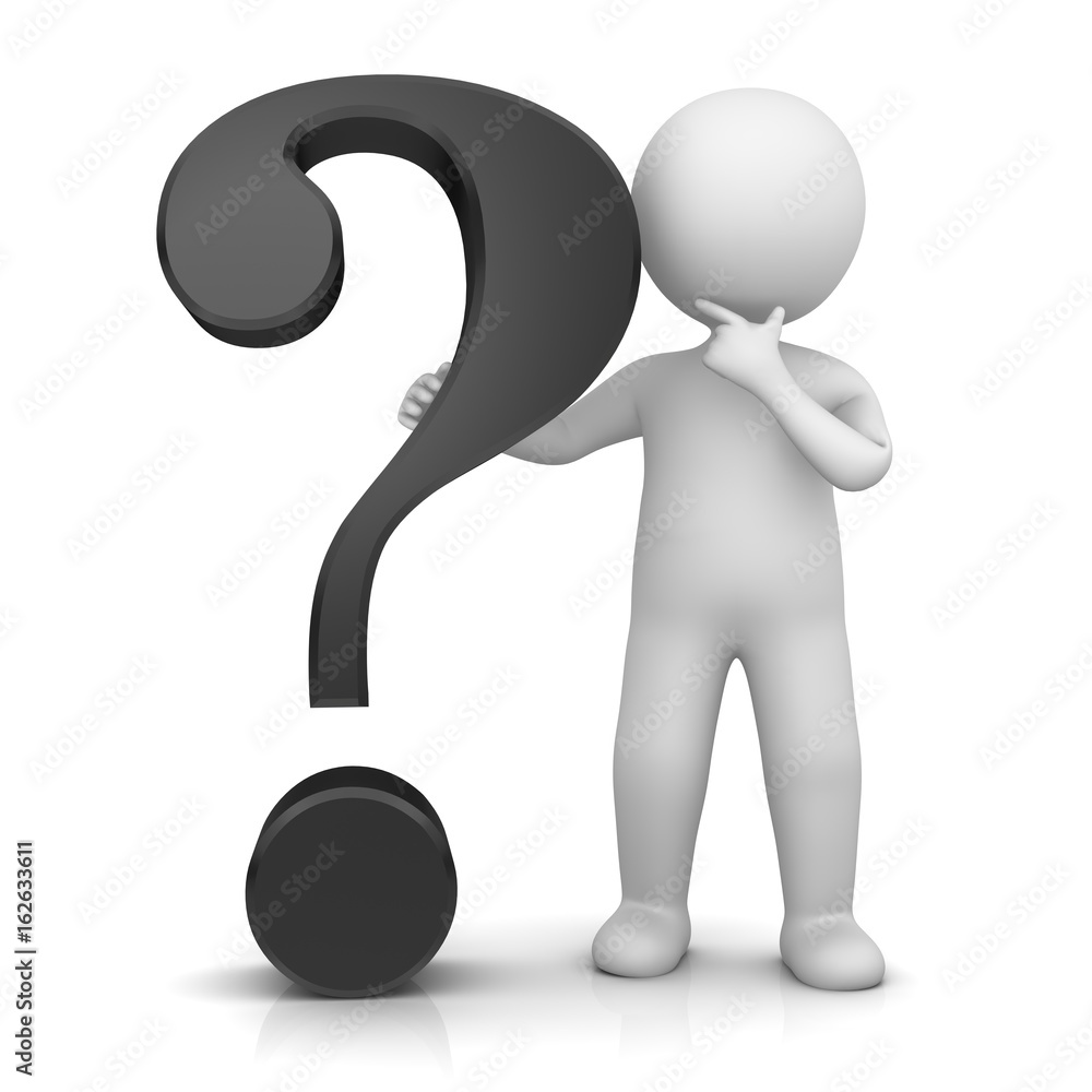 question mark 3d black interrogation point asking sign punctuation mark with standing thinking stick man isolated on white question mark 3d black interrogation point asking sign punctuation mark with standing thinking stick man isolated on white
