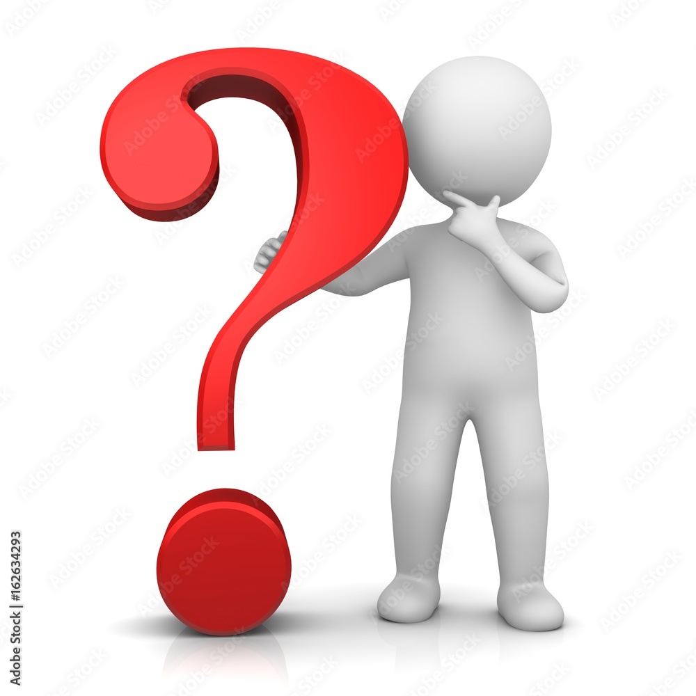question mark 3d red interrogation point asking sign punctuation mark with standing thinking stick man isolated on white question mark 3d red interrogation point asking sign punctuation mark with standing thinking stick man isolated on white