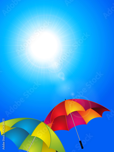 Sunny blue sky and umbrella background
