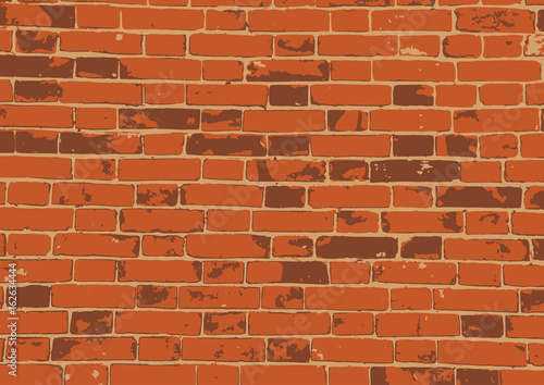 Red old grunge texture of brick wall. Vector illustration