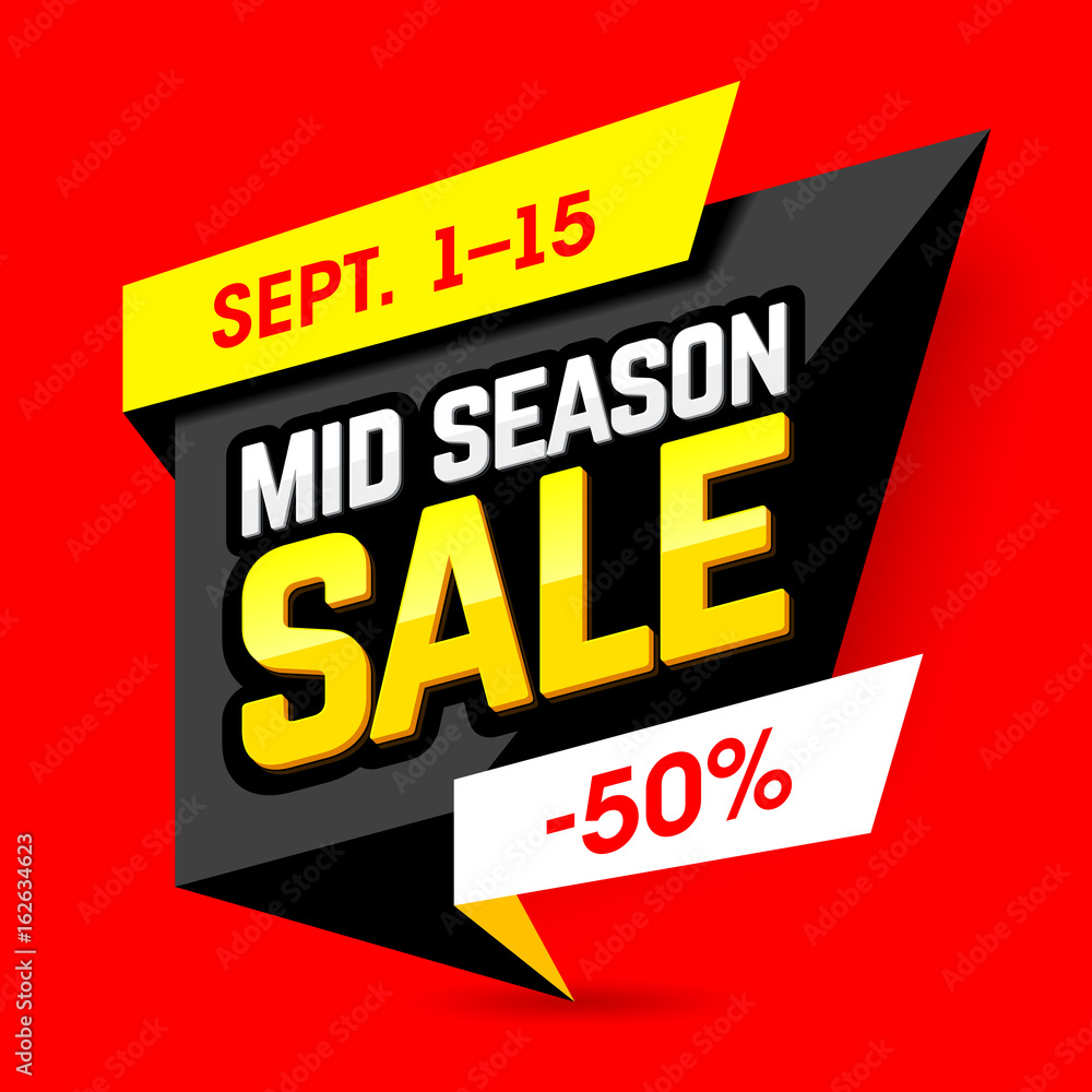 Fototapeta premium Mid Season Sale banner design template. Special offer, up to 50% off