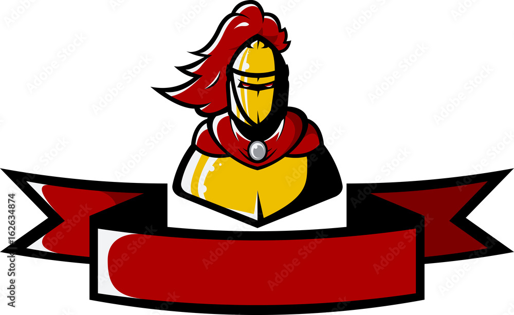 Vector image of gold medieval knight above the ribbon Vector image of gold medieval knight above the ribbon