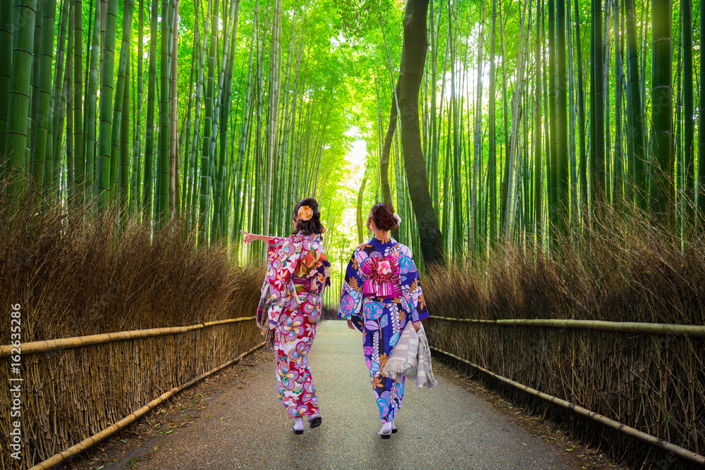 Women in kimono at bamboo forest of Arashiyama near Kyoto, Japan Stock  Photo | Adobe Stock