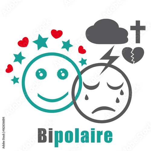 Icône personnalité bipolaire. maladie psychiatrique. Alternance phases de manies et de dépression.