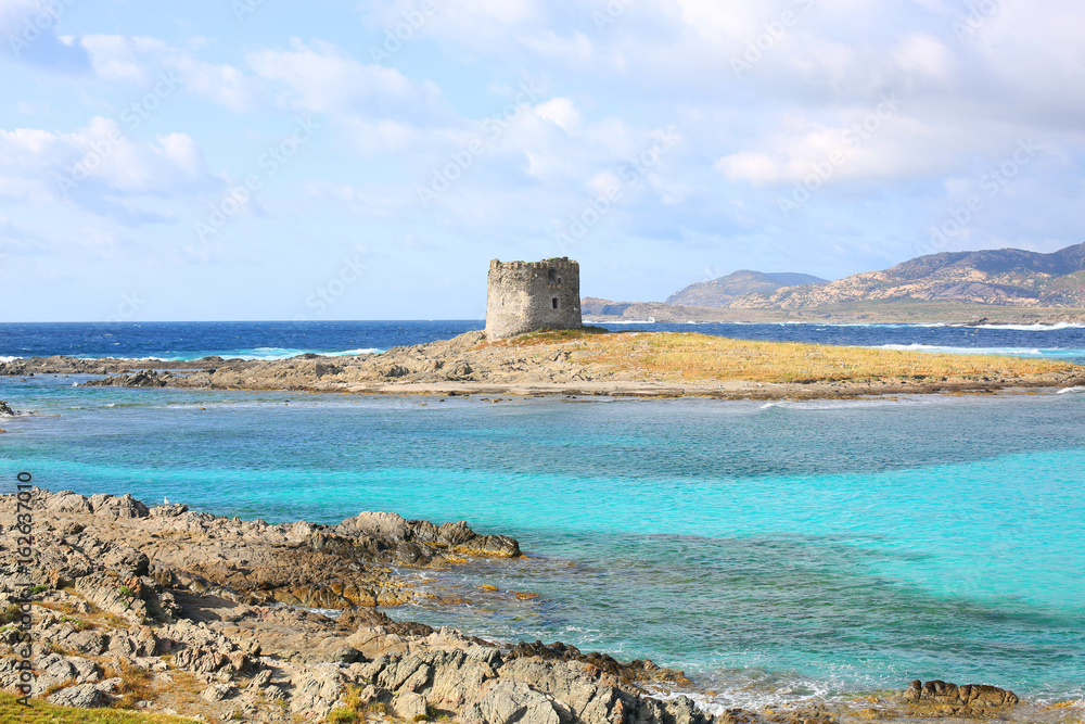 Historic watch tower on Sardinia Island, Mediterranean Sea, Italy