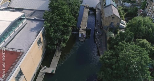 Aerial view over a lock in the Regent's canal in London photo