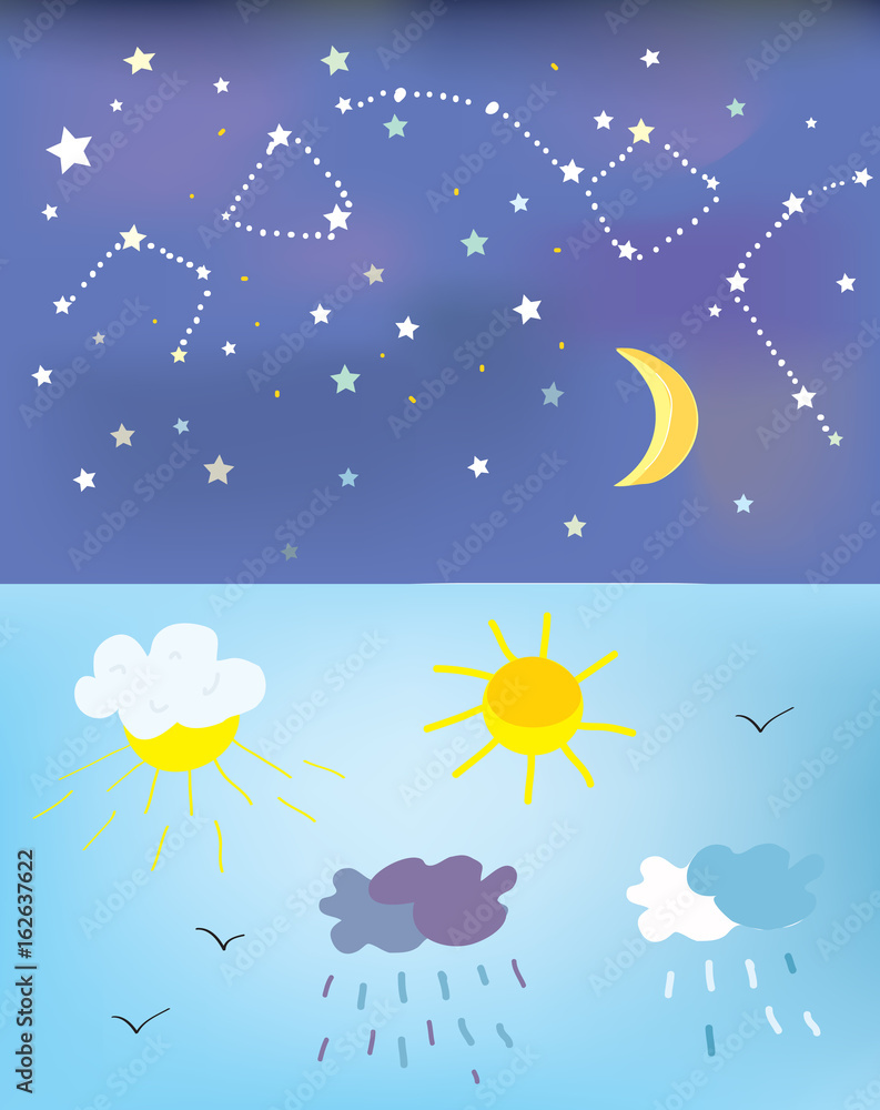 Fototapeta premium Weather elements and backgrounds for day and night