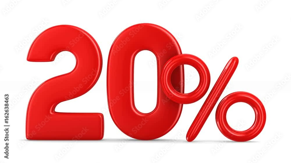 Twenty percent on white background. Isolated 3D render Twenty percent on white background. Isolated 3D render
