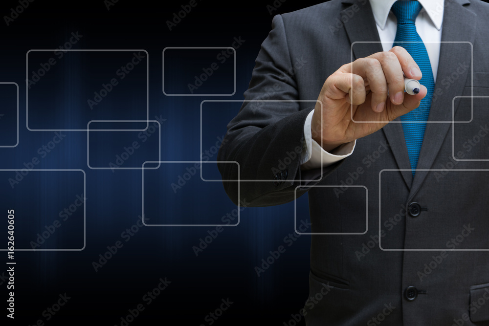 business man drawing the virtual panel of round rectangle interface, business concept business man drawing the virtual panel of round rectangle interface, business concept