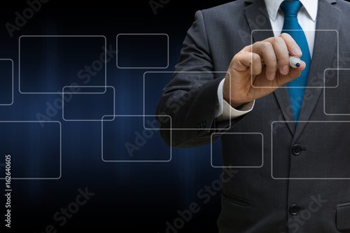 business man drawing the virtual panel of round rectangle interface, business concept