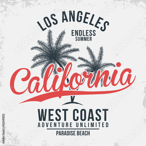 California, Los Angeles typography. T-shirt graphics with tropic palms