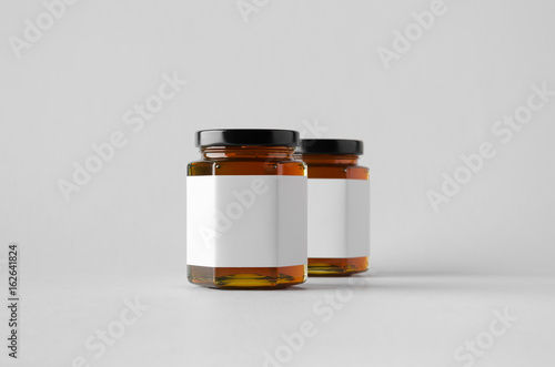 Honey Jar Mock-Up - Two Jars. Blank Label