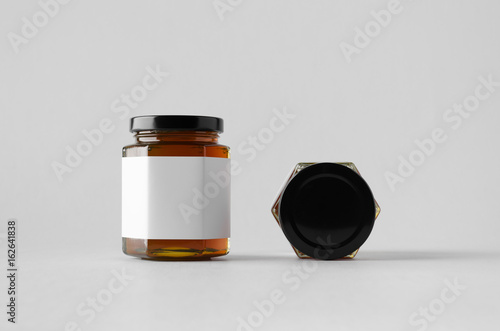 Honey Jar Mock-Up - Two Jars. Blank Label