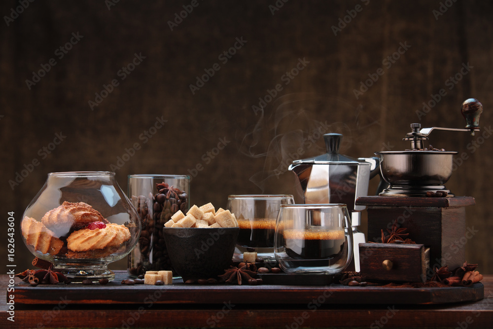 Fresh coffee on table. Fresh coffee on table.