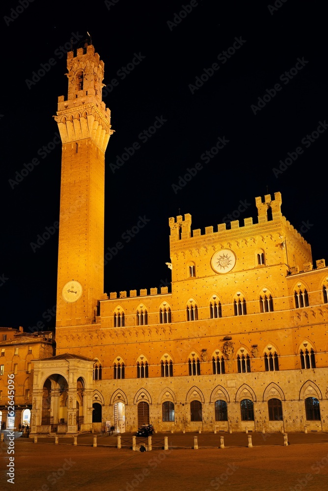 Siena City Hall Bell Tower at night