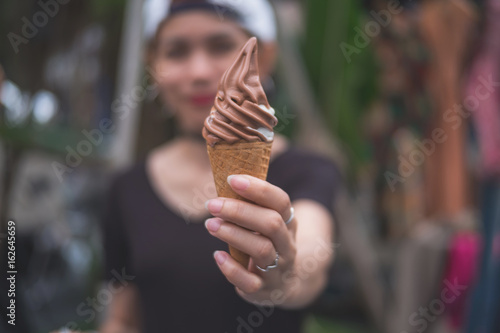 Two-tone ice cream melting.