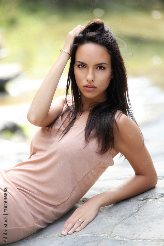 Outdoor portrait of fashion brunette model Outdoor portrait of fashion brunette model