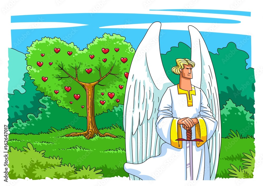 an-angel-with-a-sword-guarding-the-entrance-to-the-garden-of-eden-to