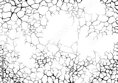 Cracks and lighting or networks of roots on white background. Abstract texture design.