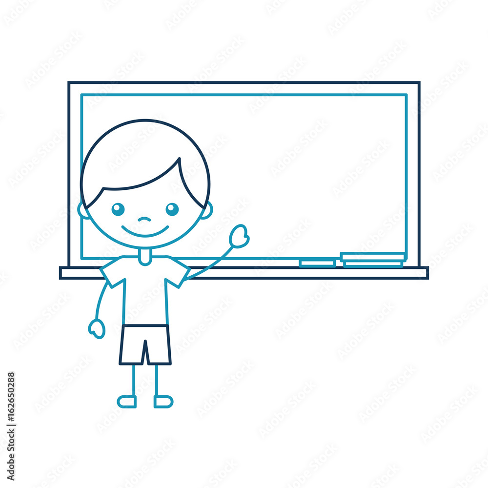 cute boy with chalkboard character icon vector illustration design