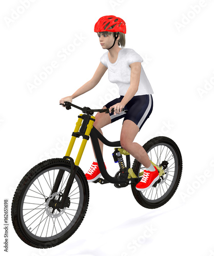 girl ride a bicycle left side view - 3d rendering