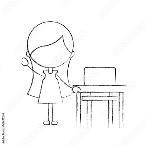 cute girl with school chair character icon vector illustration design