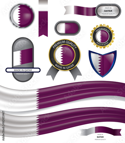 Made in Qatar Seal, Qatari Flag (Vector Art)