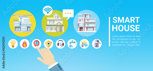 Smart House Technology Control System Icon Infographic With Copy Space Vector Illustration