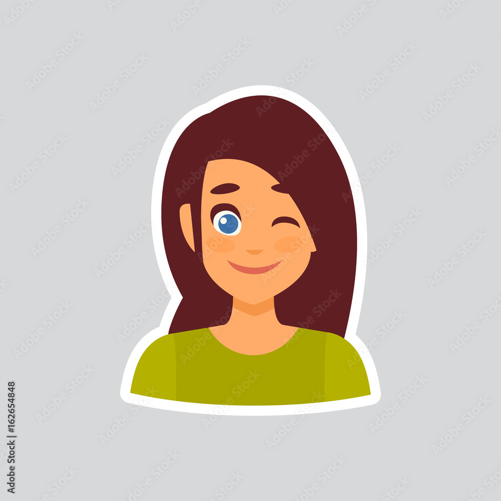 Girl Smiling Wink Sticker For Messenger, Label Icon Colorful Logo Vector Illustration Girl Smiling Wink Sticker For Messenger, Label Icon Colorful Logo Vector Illustration