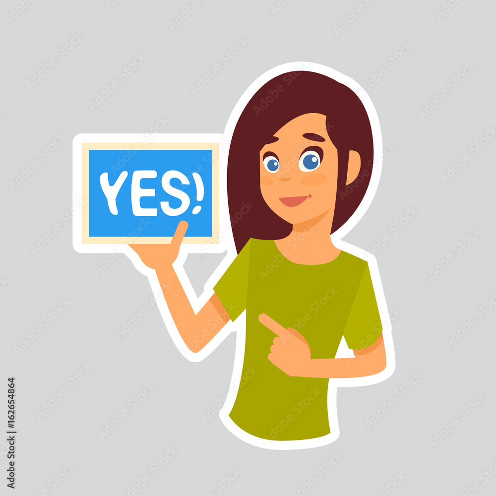 Girl Says Yes Sticker For Messenger, Label Icon Colorful Logo Vector Illustration Girl Says Yes Sticker For Messenger, Label Icon Colorful Logo Vector Illustration