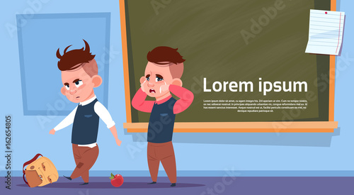 Hooligan Pupils In Class Room, Two Bad School Boys Over Chalk Board Flat Vector Illustration