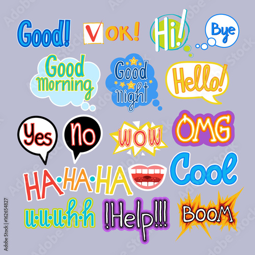 Sticker Set Chat Message Label Icon Collection Colorful Banner Vector Illustration