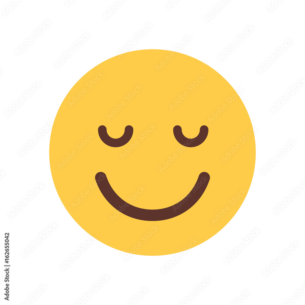 Fototapeta premium Yellow Smiling Cartoon Face Closed Eyes Emoji People Emotion Icon Flat Vector Illustration