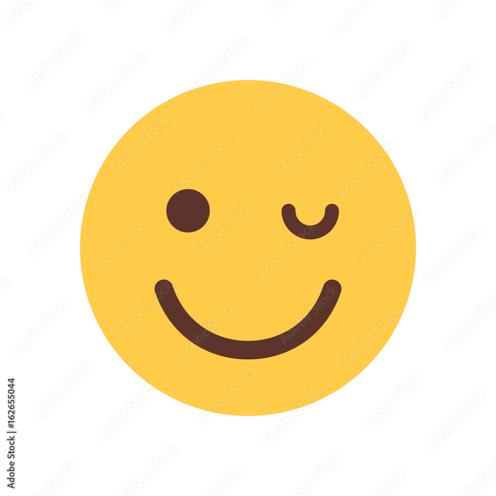 Fototapeta premium Yellow Smiling Cartoon Face Winking Emoji People Emotion Icon Flat Vector Illustration