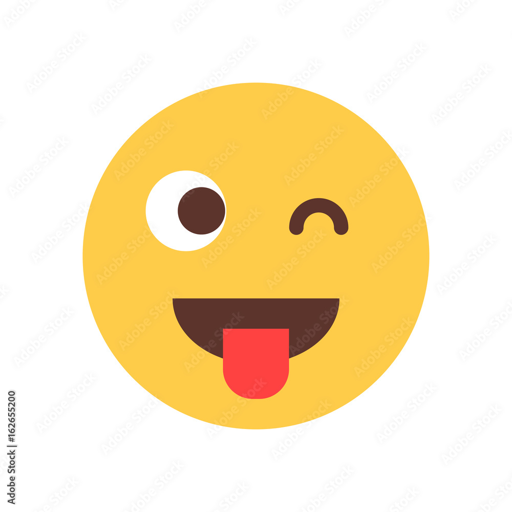 Fototapeta premium Yellow Smiling Cartoon Face Show Tongue Wink Emoji People Emotion Icon Flat Vector Illustration