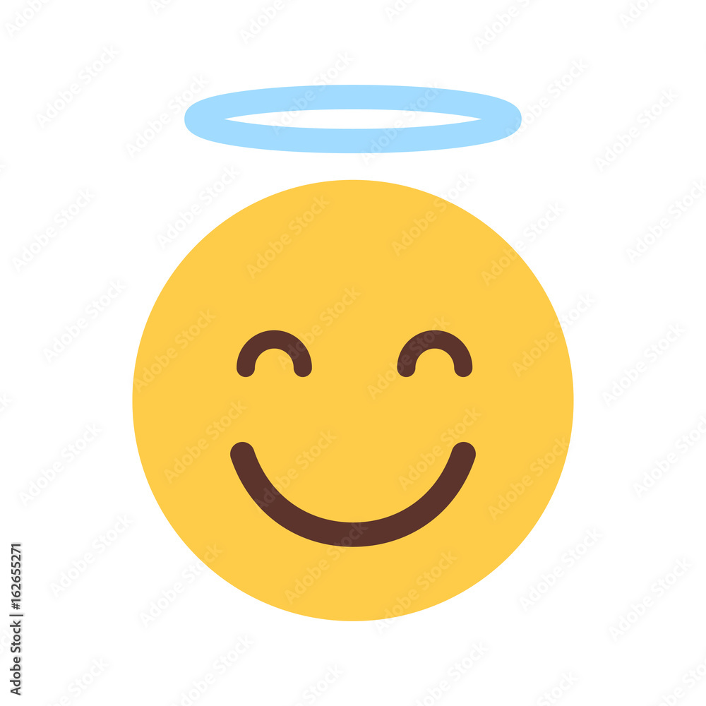 Yellow Smiling Cartoon Face Cute Angel Emoji People Emotion Icon Flat Vector Illustration Yellow Smiling Cartoon Face Cute Angel Emoji People Emotion Icon Flat Vector Illustration