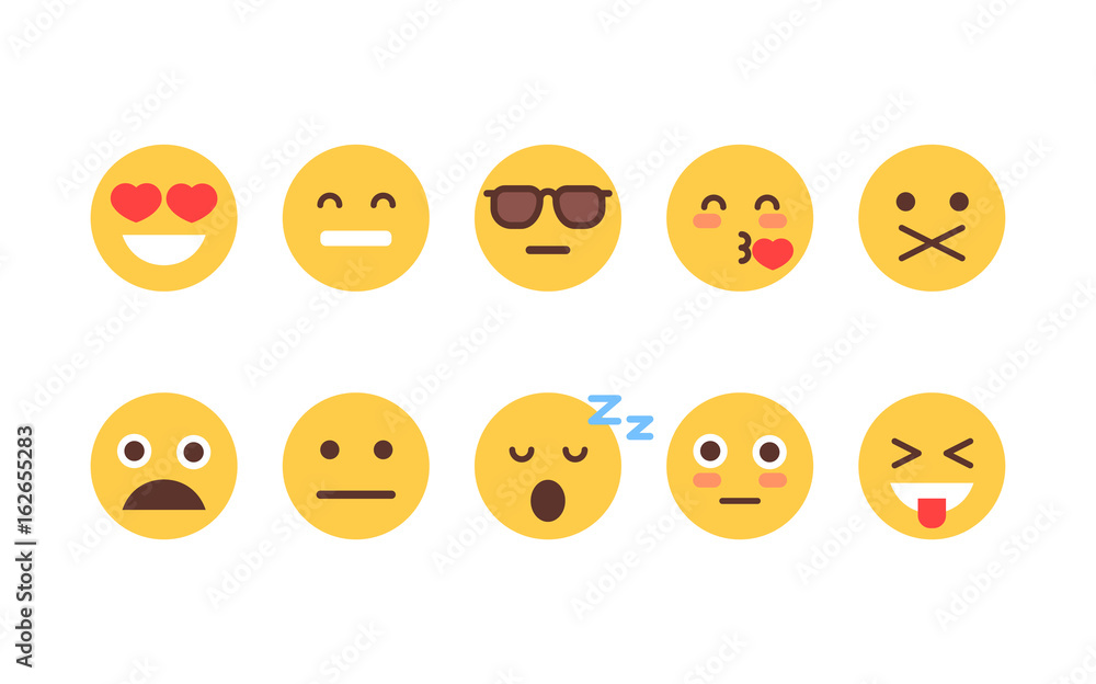 Yellow Cartoon Face Set Emoji People Different Emotion Icon Collection Flat Vector Illustration Yellow Cartoon Face Set Emoji People Different Emotion Icon Collection Flat Vector Illustration