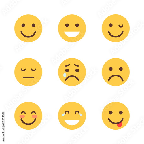 Yellow Cartoon Face Set Emoji People Different Emotion Icon Collection Flat Vector Illustration © mast3r
