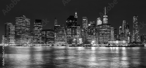 Black and white panoramic picture of Manhattan at night, New York City, USA. © MaciejBledowski
