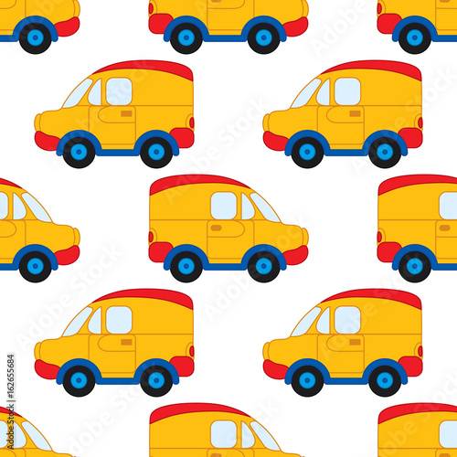 Vector Seamless Pattern with Cartoon Cars. Vector Boy's Toy Car. Car Seamless Pattern Vector Illustration. 
