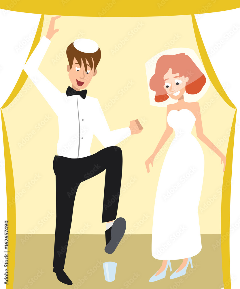 jewish wedding traditional ceremony, breaking the glass cartoon Stock