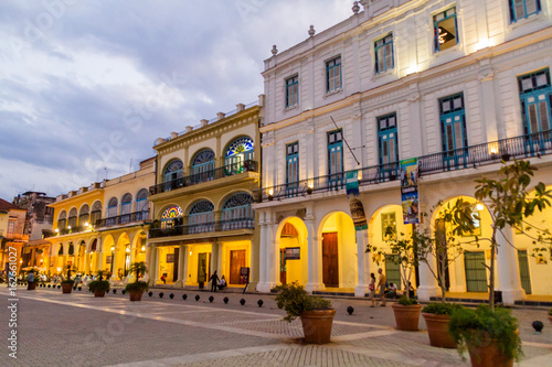 HAVANA, CUBA - FEB 22, 2016: Old colonial buildings on Plaza Vieja square in Havana Vieja