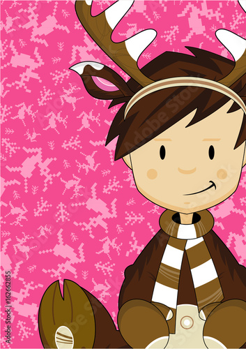 Cartoon Kid in Reindeer Costume