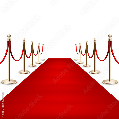 Realistic Red carpet between rope barriers. EPS 10